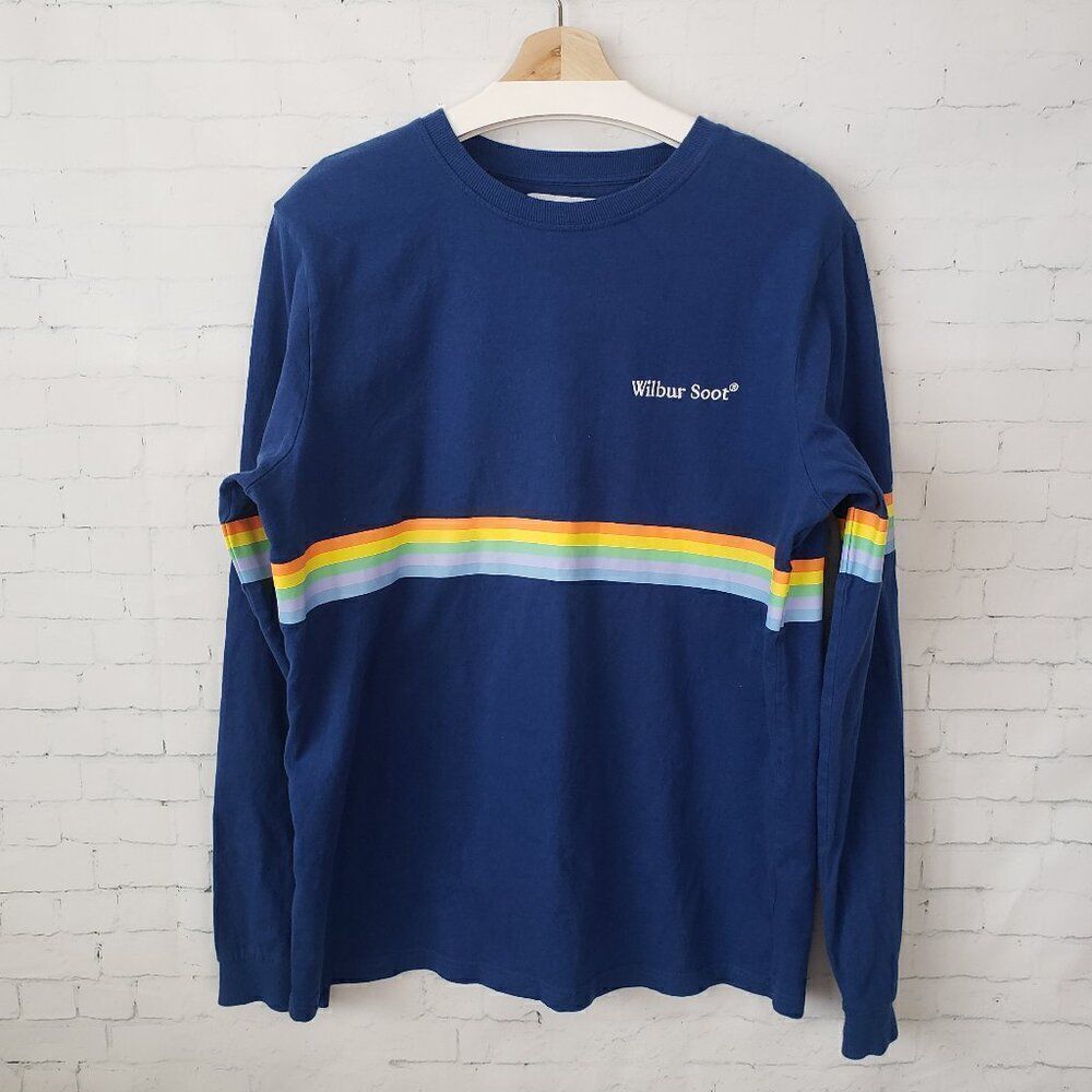 Wilbur Soot 1996 VTG Long Sleeve T-Shirt Mens Size L Blue Rainbow Stripe